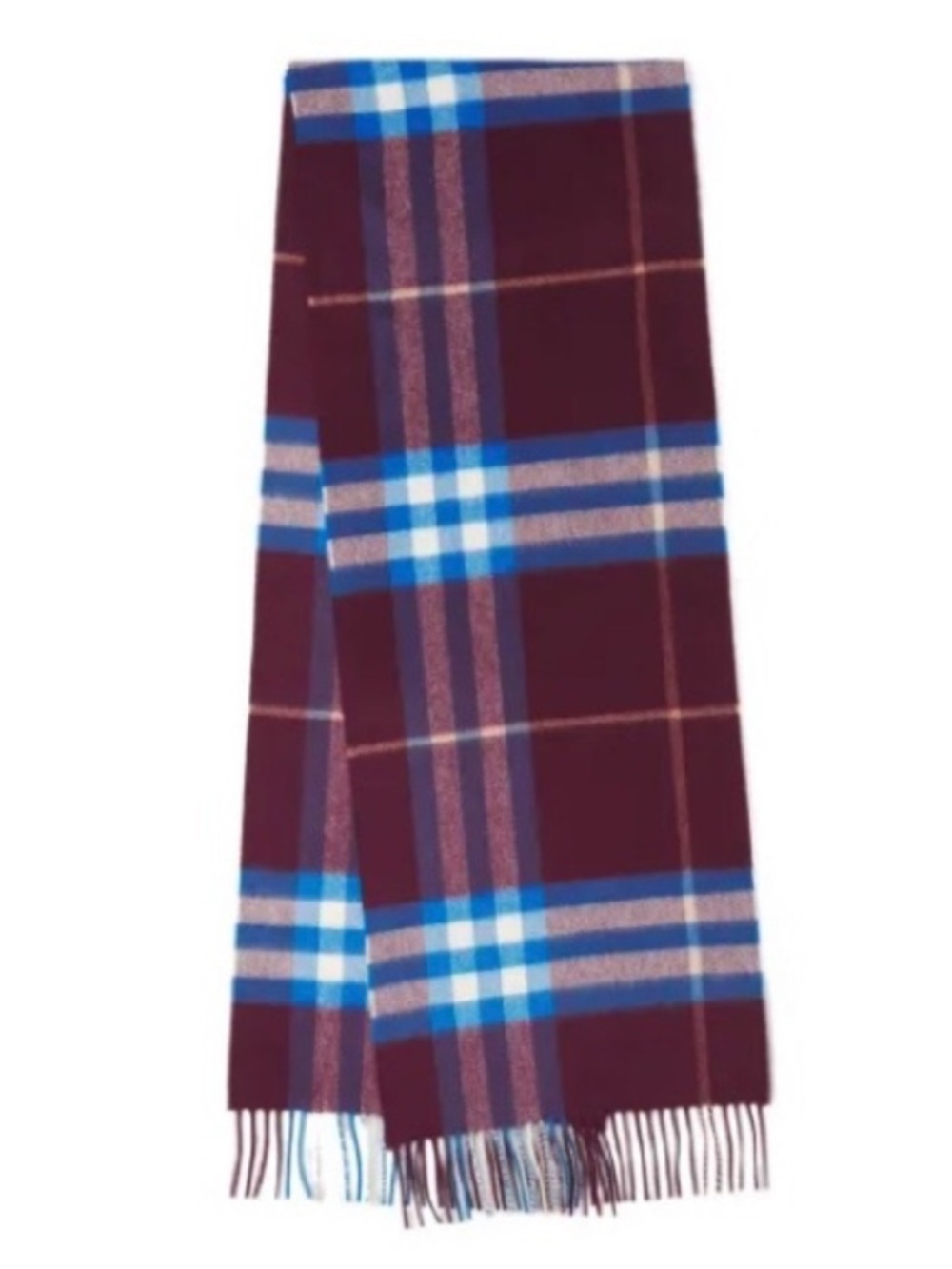 Burberry 100% Cashmere Scarf Cherry Velvet Blue